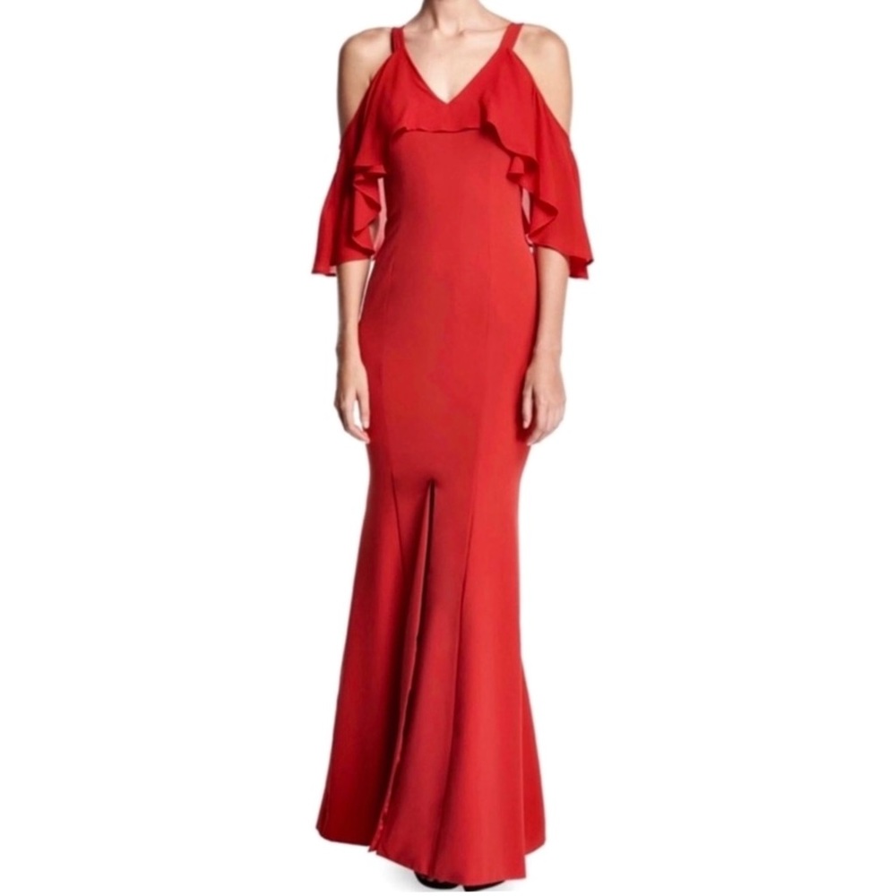 JAY X JAYGODFREY RED COLD-SHOULDER MAXI GOWN